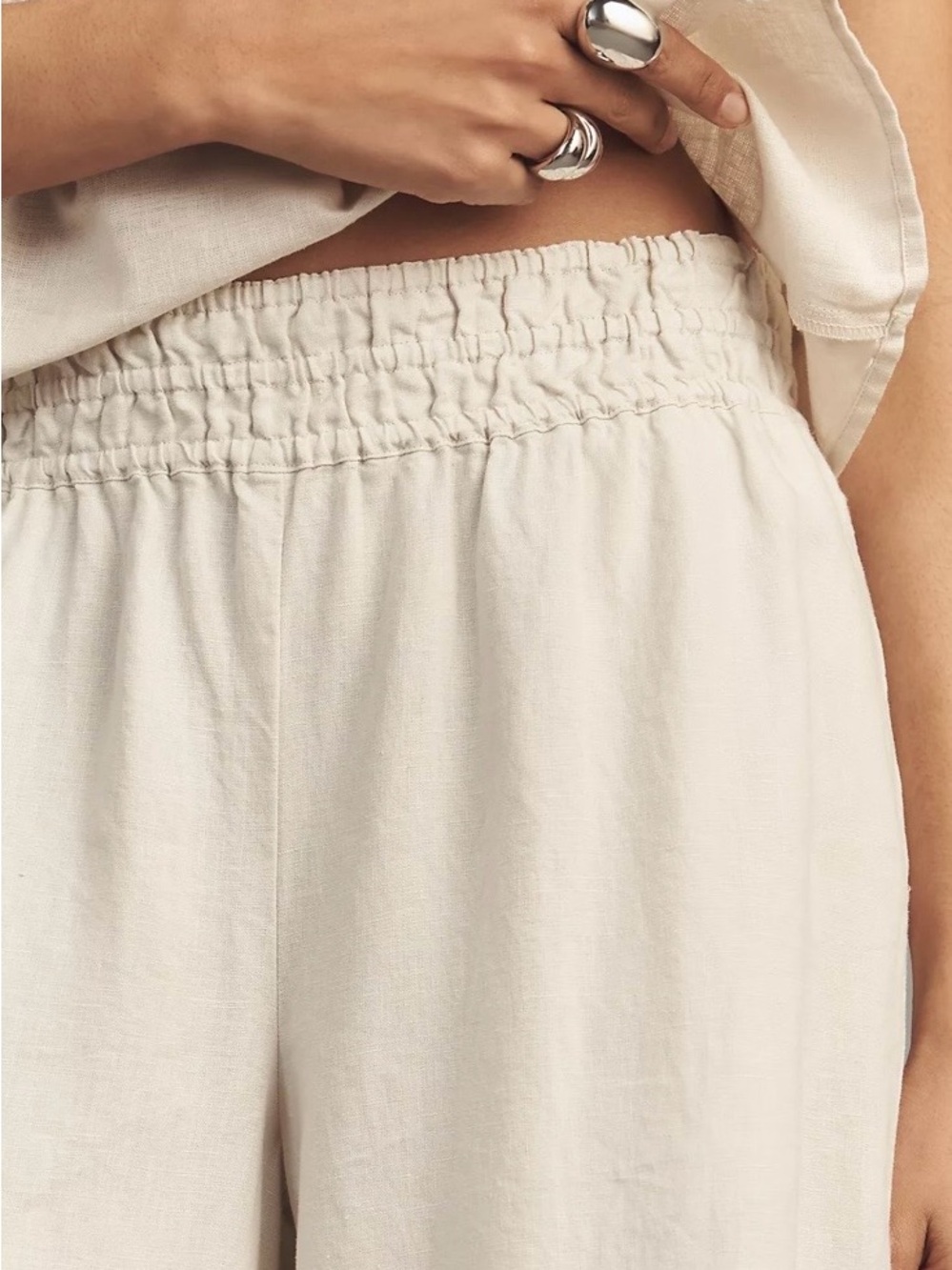 Anthropologie Somerset Linen Casual Wide-Leg Elastic Waist Cream Pants - Picture 2 of 5